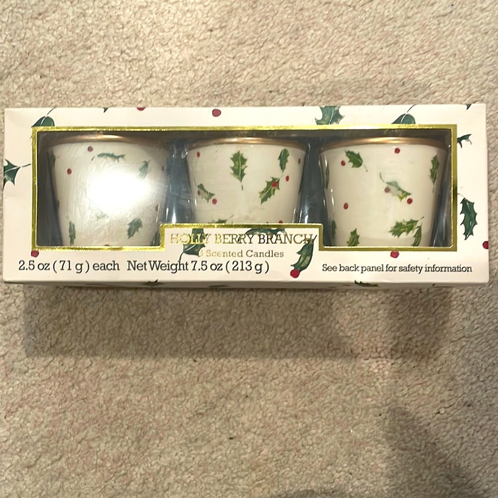 Holly Berry Branch set of 3 candles